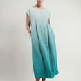 thumbnail image 2 of JUNWELL Holiday Deals Femme Été Décontracté en Vrac Dégradé Couleur O-Cou Robe à Manches Courtes Tunique Grande Taille Coton Lin Robe Sans Manches à Col Rond Bleu 10, 2 of 5