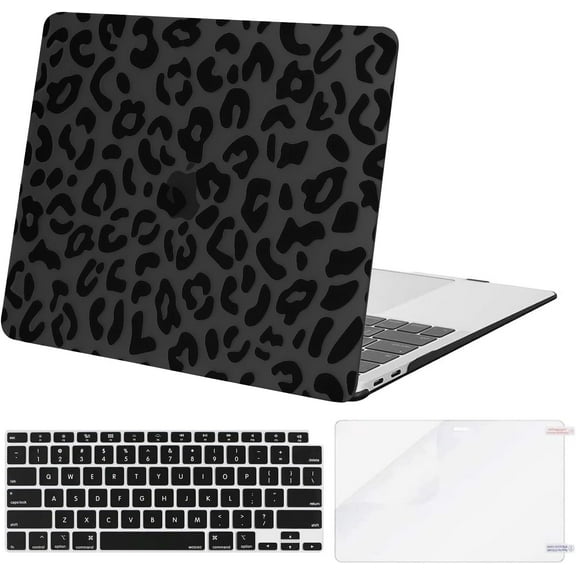 Compatible with MacBook Air 13 inch Case 2022 2021 2020 2019 2018 Release A2337 M1 A2179 A1932 Retina Display, Plastic Leopard Grain Hard Shell Case&Keyboard Cover&Screen Protector, Black