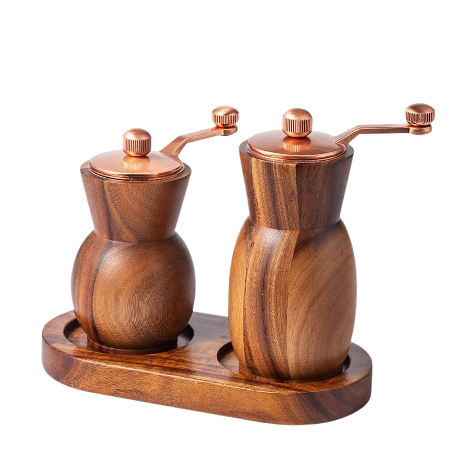 shamjina 2Pcs Wood and Pepper Shakers with Tray Sea Grinder Kitchen Gadgets