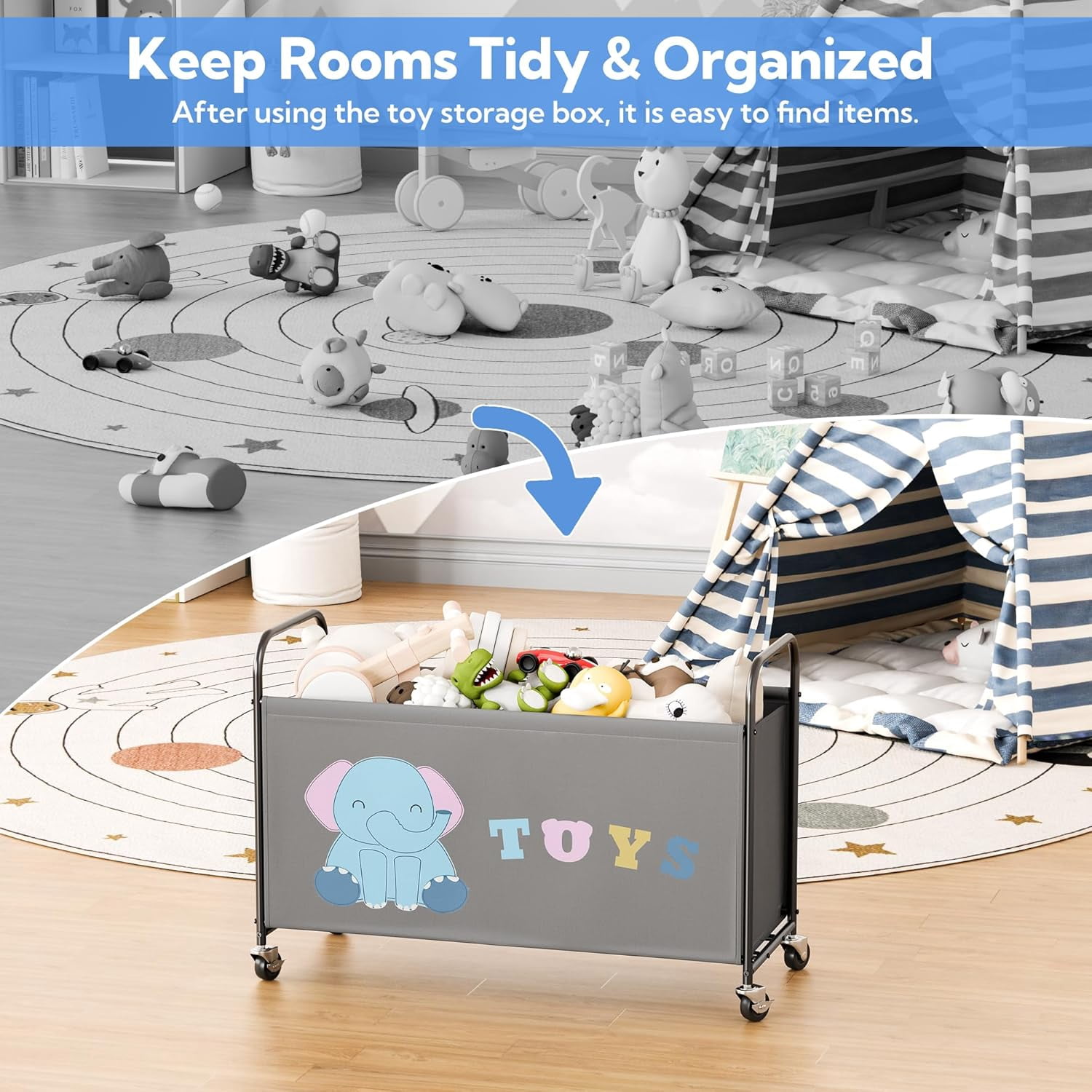 GRANNY SAYS Toy Storage Organizer, 135L Toy Chest with Locking Wheels, Kids Extra Large Toy Bins, Gray