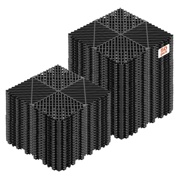 VEVOR Interlocking Drainage Mats, 12" x 12", Modular Garage Flooring Tiles, Non-Slip PP Drainage Floor Tiles, Self-Draining, Easy Installation, for Bathroom, Kitchen, Pool & Outdoor, Black, 50 Pack
