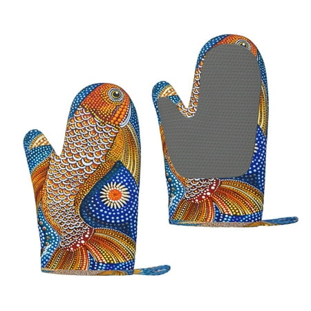 

Matuu Colorful Dot Art Fish for Silicone Oven Gloves Heat Resistant Grilling Gloves Non-Slip Silicone Oven Mitt Great for Grilling Kitchen and Cooking