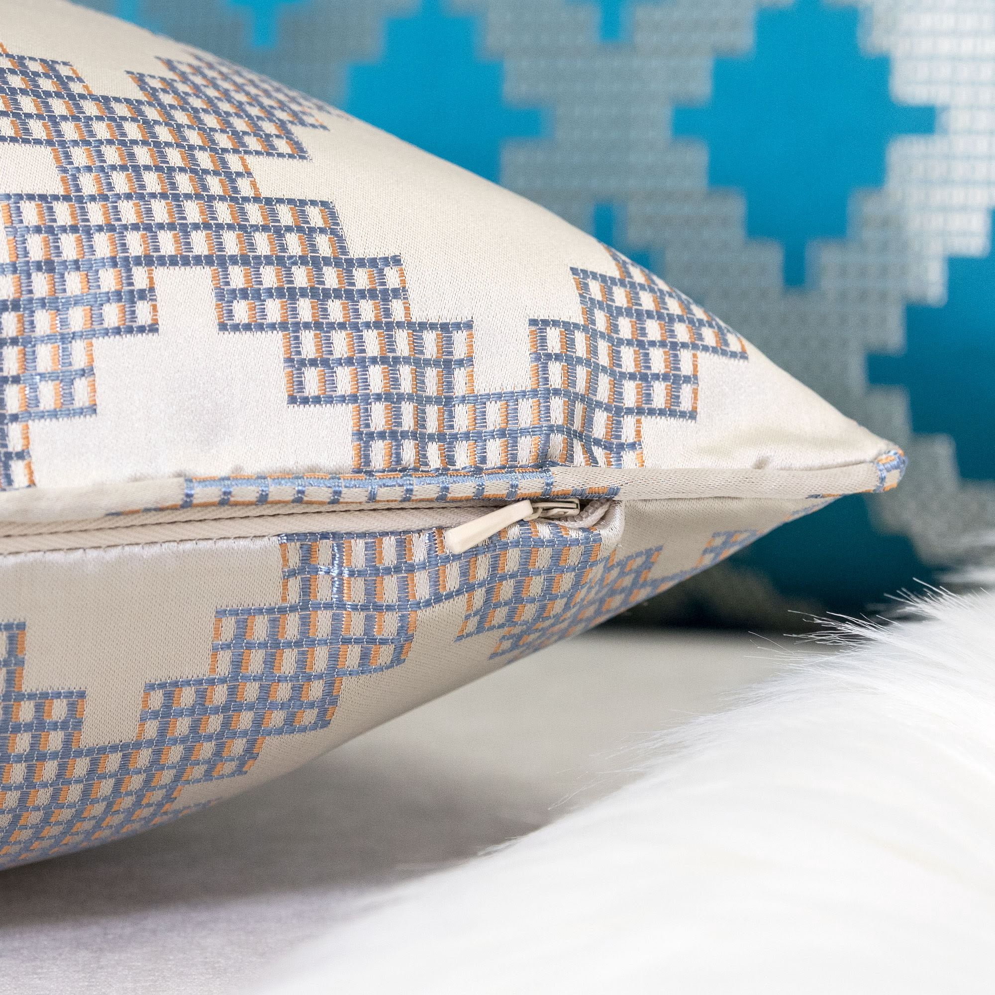 Emelyn Silver Geometric Polyester 20 in. x 20 in. Throw Pillow