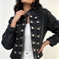 thumbnail image 5 of FDGIU Women Stand Collar Denim Jacket Long Sleeve Decorative Button Cropped Casual Jean Outerwear, 5 of 7