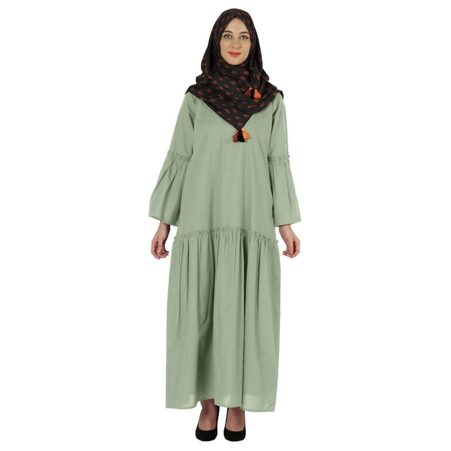 Bimba Islamic Long Dress With Printed Hijab Scarf Rayon Abaya Maxi Clothes For Muslim Women