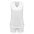 thumbnail image 4 of Pyhlmscde Women's Summer 2 Piece Outfits Sleeveless Matching Sets Button Down V Neck Vest Waistcoat and Pockets Shorts, Linen Sets for Women 2 Piece, Short Sets for Women, Summer Outfits for Women, 4 of 4