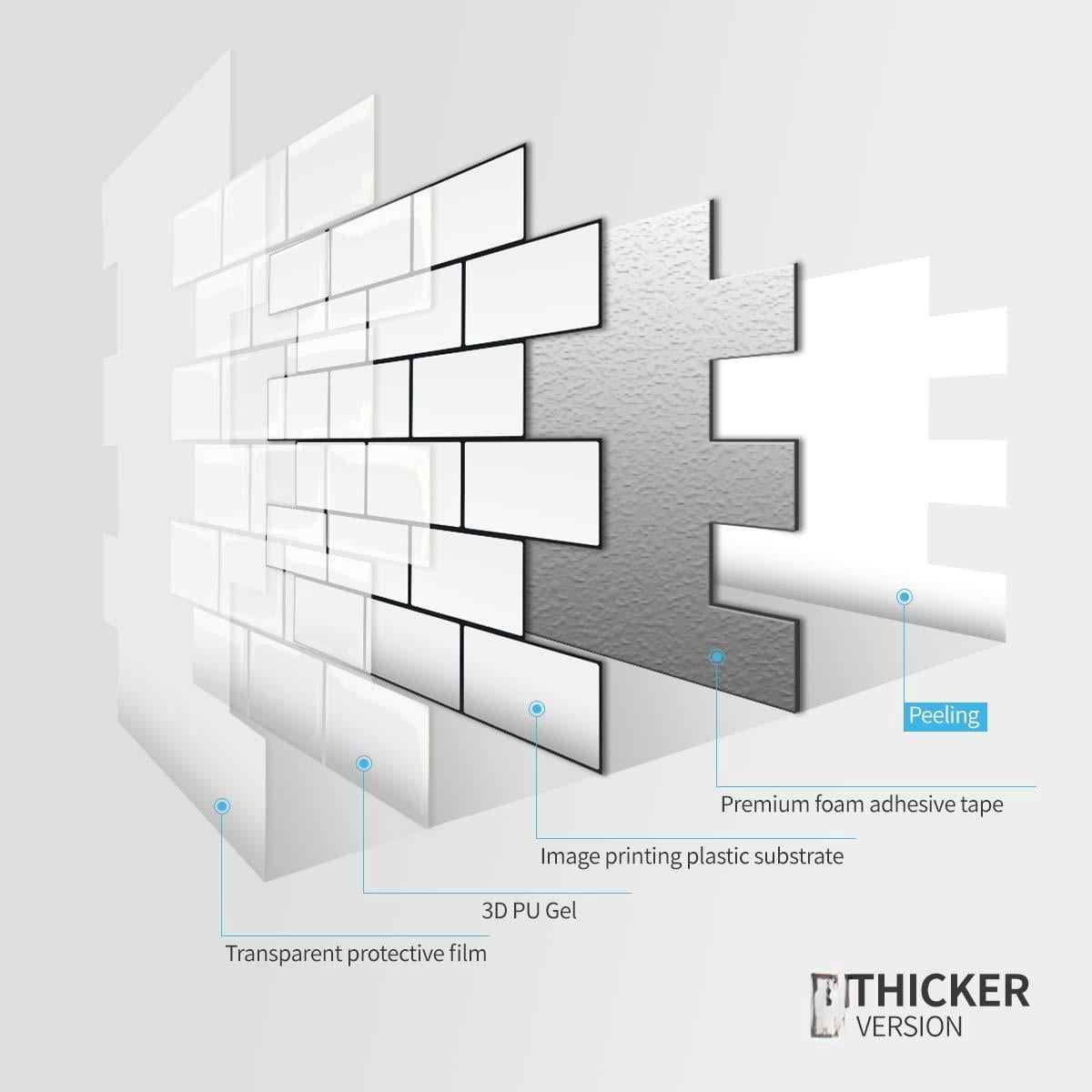 Peel And Stick Backsplash For Kitchen White Subway (10 Tiles  Thicker Design)