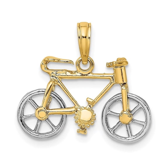 Auriga Fine Jewelry 14K Two-tone Gold 3-D Bicycle w/ Moveable Tires Charm for Women (L-13 mm, W-20.1 mm)
