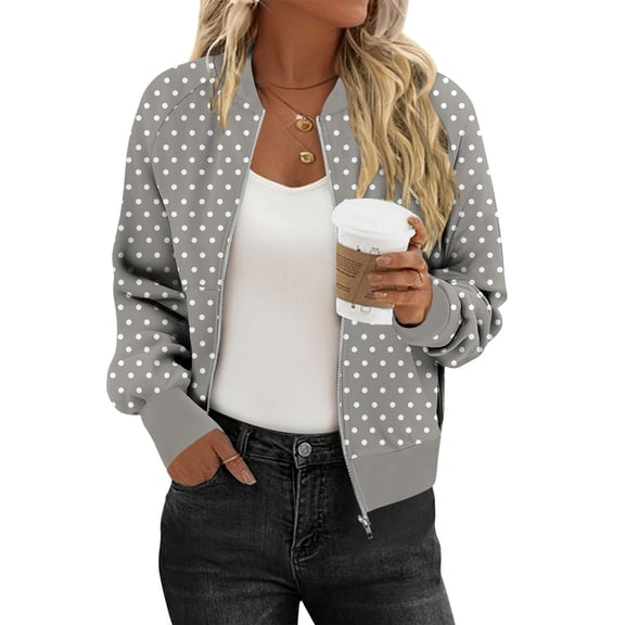 Czzoypi Women's Casual Zip Up Hoodie Sweatshirt Jacket Polka Dot Print Long Sleeve Loose Comfy Pullover with Pockets, Gray XXL
