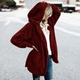 thumbnail image 4 of IROINNID Cardigan for Women Winter Plush Shearling Jacket with Pockets Thermal Warm Outerwear Coat,Burgundy, 4 of 7