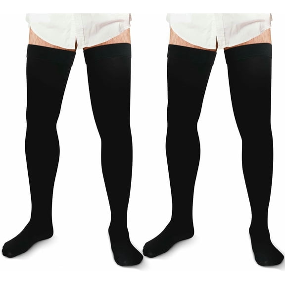 KALAKALA 2 Pairs Thigh High Men's Compression Socks 20-30 Mmhg Compression Stocking with Silicone Grip Men's Dress Socks (3X-Large)