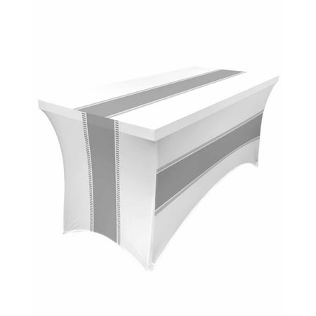

Table Cloths for 4 foot Rectangle Tables Grey White Stripes Minimalist Simple Pattern Stretch Washable Fitted Tablecloth Protector Picnic Table Cover for Event Wedding Party Banquet