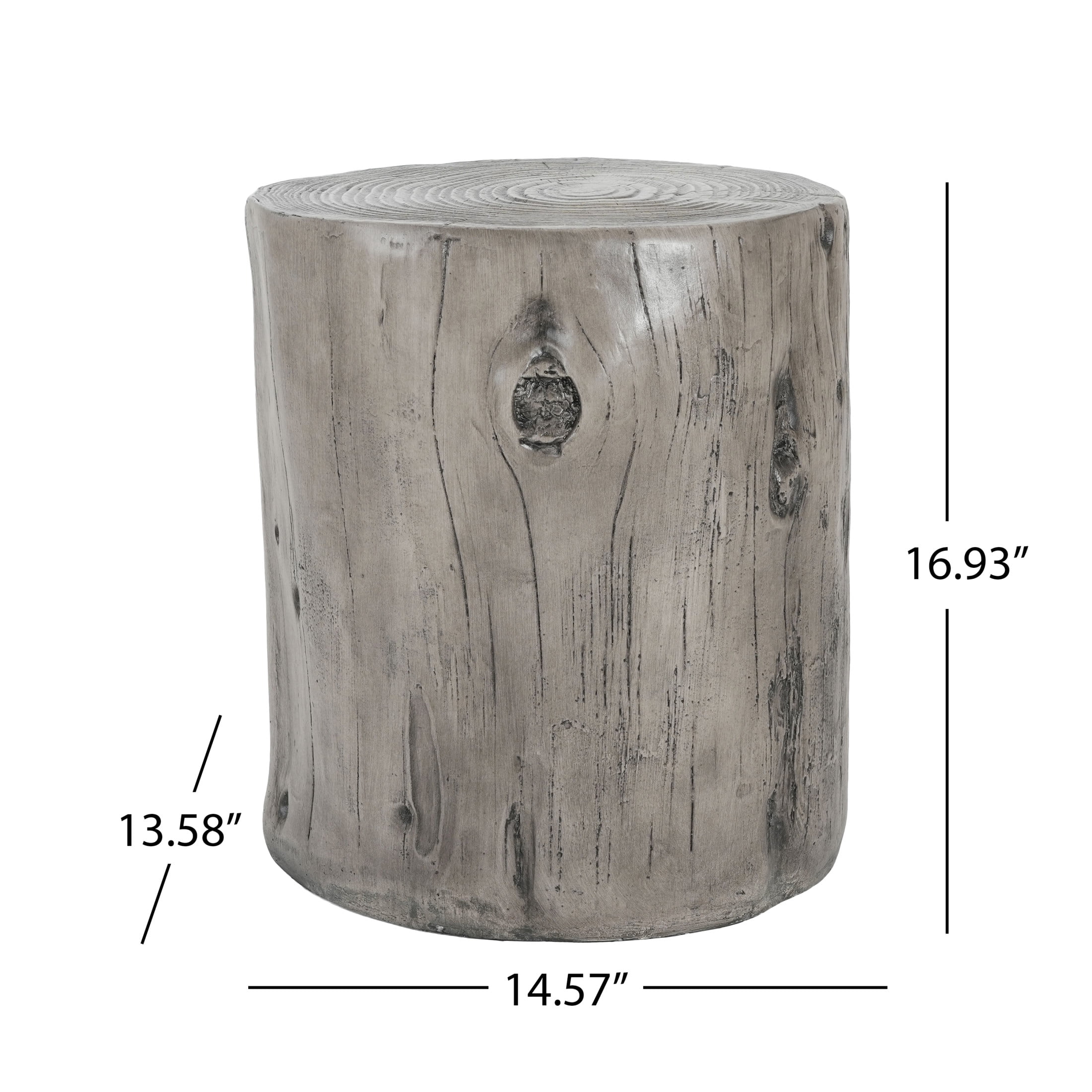 Christopher Knight Home MGO Tree-Stump Side Table, Lightweight Concrete Accent Table, Gray Wood Grain