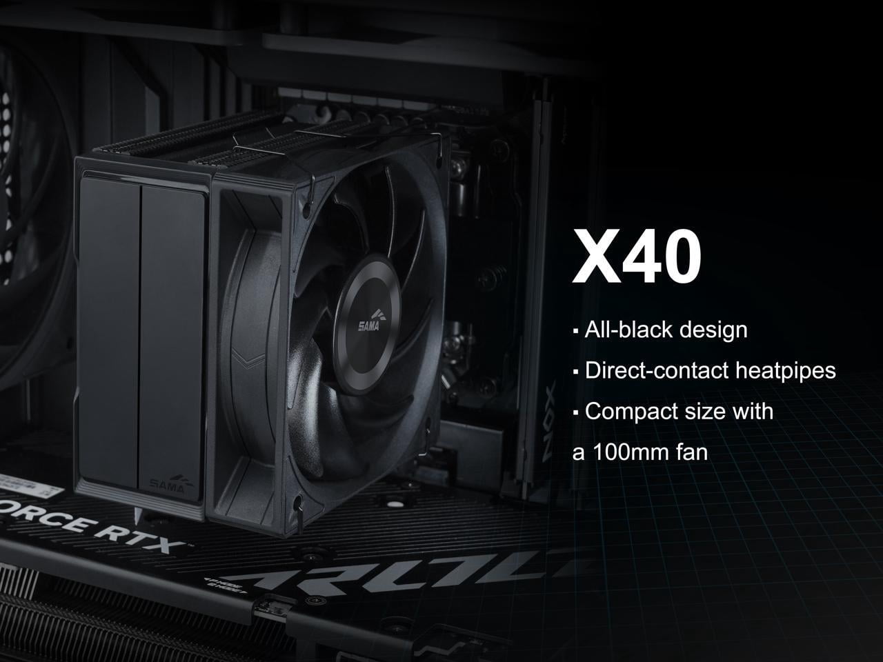 SAMA X40 Single-Tower CPU Air Cooler, 4 Copper Heat Pipes, 100mm PWM Fans, for AMD AM4/AM5, Intel LGA 1700/1150/1151/1200/1851 Thermal Grease/Black