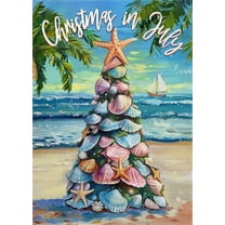 Decorative Garden Flag, Christmas Tropical Xmas Tree Beach Coastal Starfish Shell Yard Outside Decorations, Hawaii Nautical July Summer Holiday Outdoor Small Home Decor Double Sided 12.5 x 18