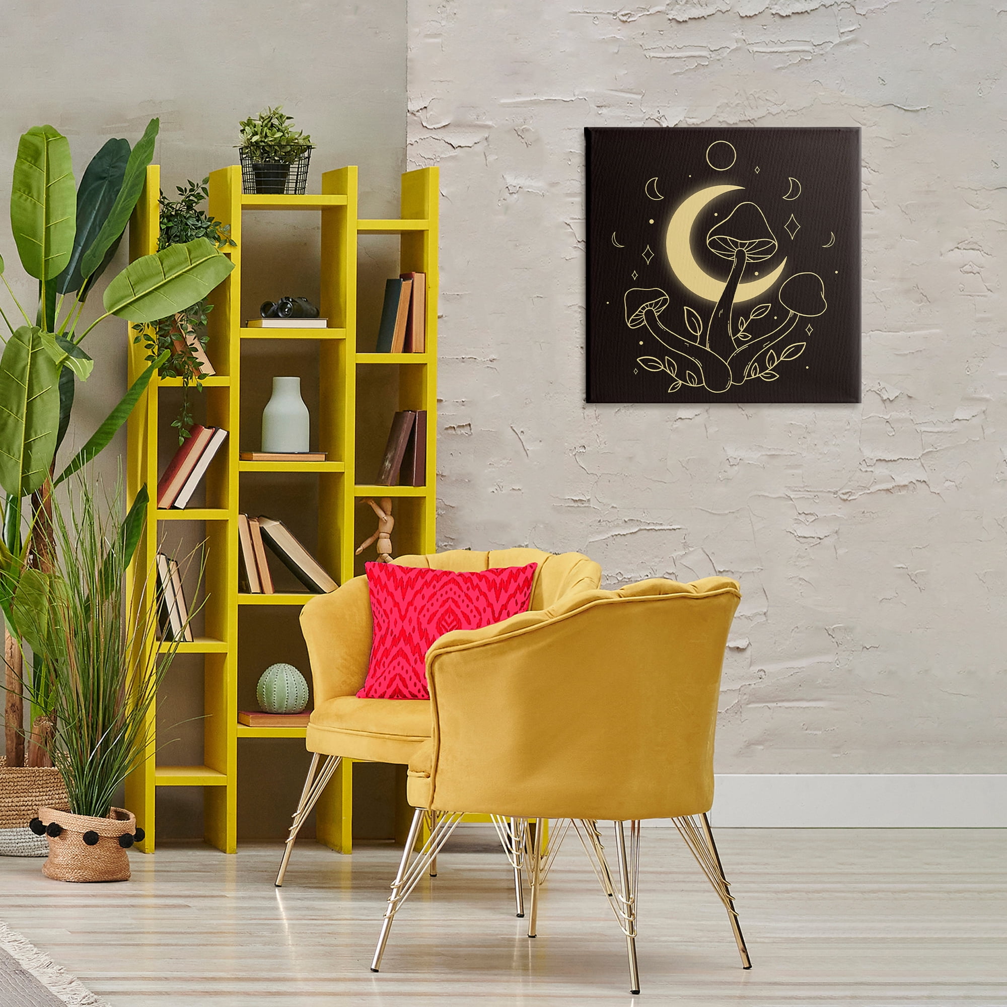 Stupell Industries Dancing Mushrooms & Moon Plants & Flowers Painting Wrapped Canvas Art Print Wall Art, 24 x 24