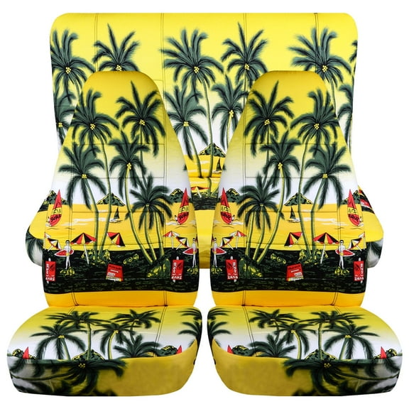 T476-Designcovers Fits 1997-2002 Jeep Wrangler TJ SE/Sport/Sahara Camo 2door Cotton Seat Covers:Yellow Hawaiian w Flowers - Full Set