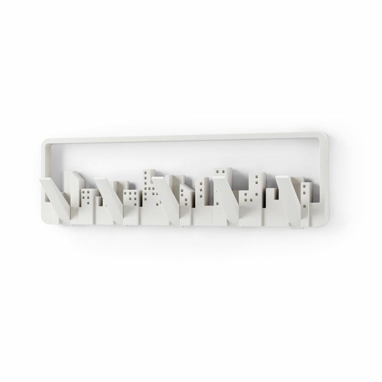 Cityscape White Wall Hook Rack with Flip Down Hooks