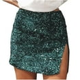 thumbnail image 4 of Lovskoo Women's Sequin Mini Skirt Sparkly High Waist Bodycon Party Side Split Short Glitter Skirts Green, 4 of 8