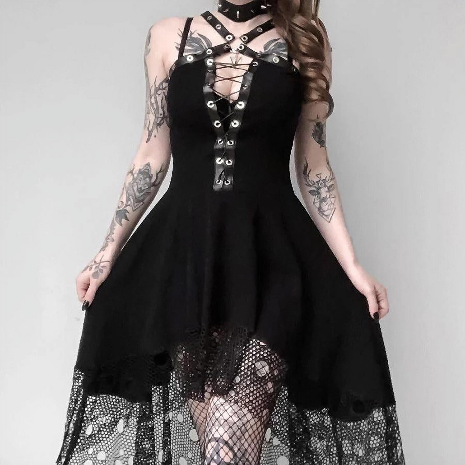 Medieval Women Vintage Lolita Girl High Collar Halter Bandage Party Gown Dress 