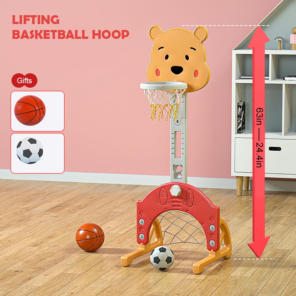 BATE Kids Basketball Hoop with Balls, 2 in 1 Adjustable Height