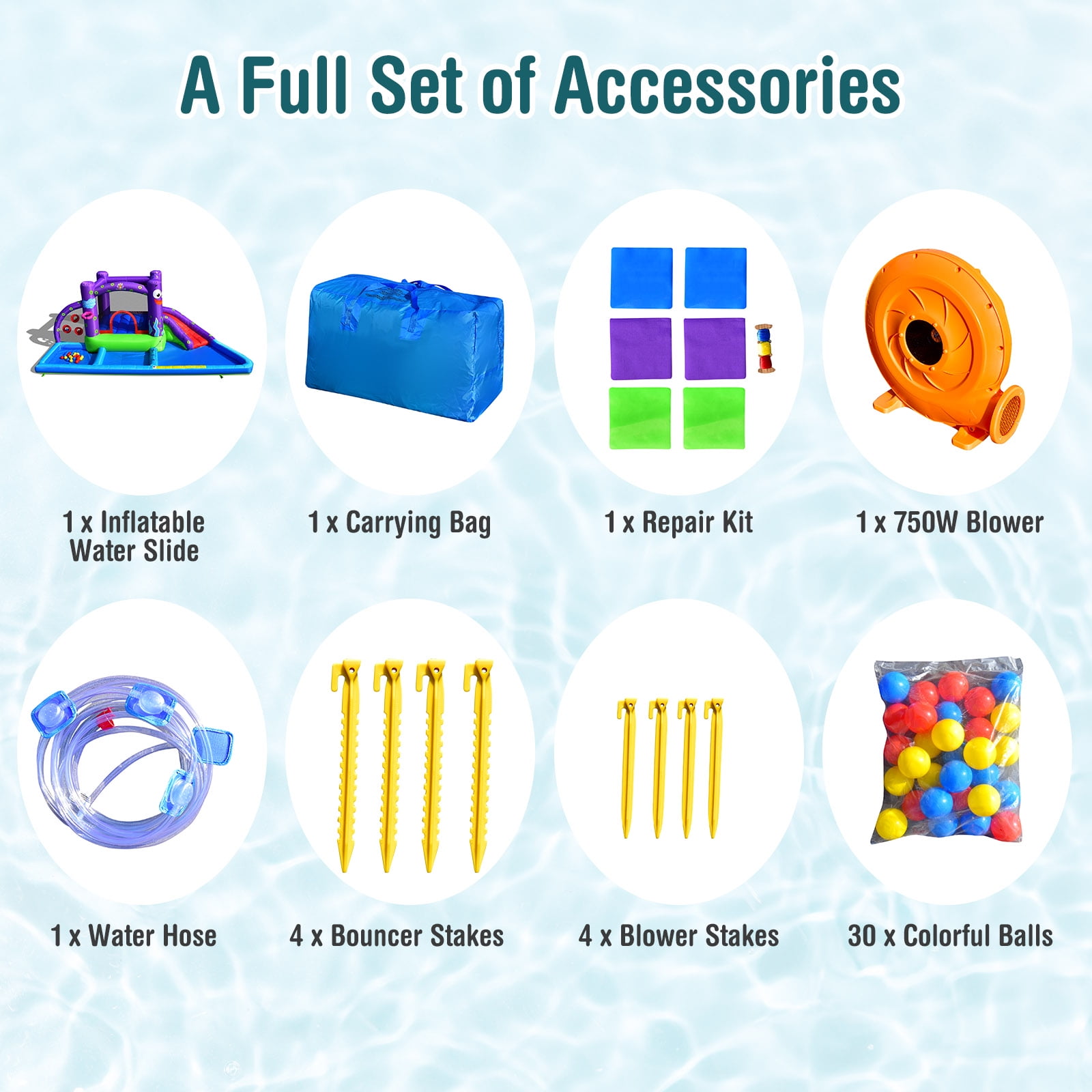 Infans Inflatable Water Slide Castle Kids Bounce House w/ Octopus Style & 750W Blower