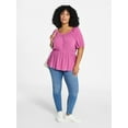 thumbnail image 2 of Terra & Sky Women's Peplum Top with Short Puff Sleeves, Sizes 0X-5X, 2 of 5