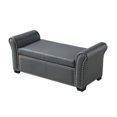 thumbnail image 3 of Banc Pouf de Rangement en Cuir Gris Chiné - Garniture de Tête de Clou, 3 of 7