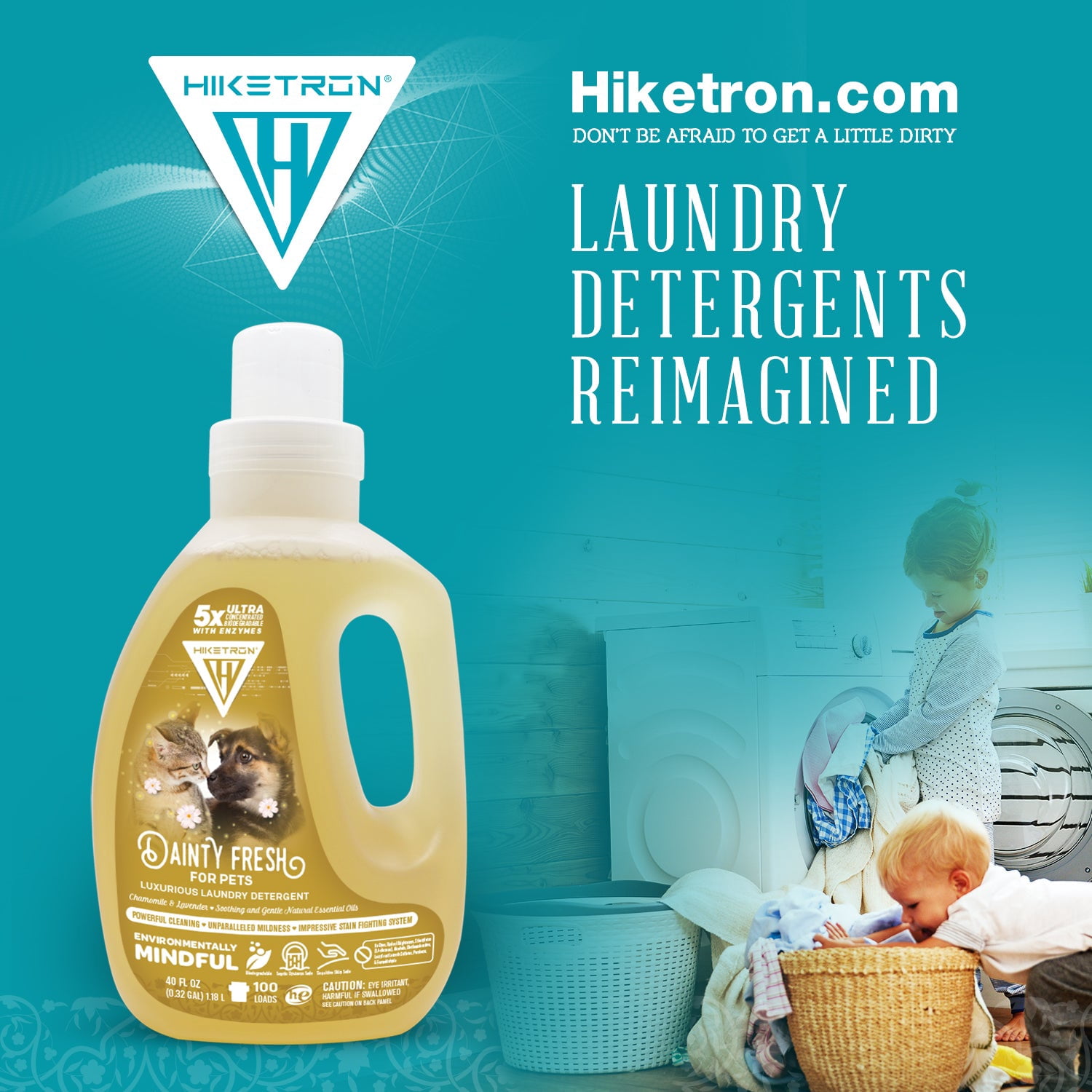 Hiketron | Dainty Fresh for Pets | Long Lasting Scented Liquid Laundry Detergent | Ultra Concentrated | Machine Friendly | Removes Tough Stains | 2 Pack (80 fl oz, 54 Loads)