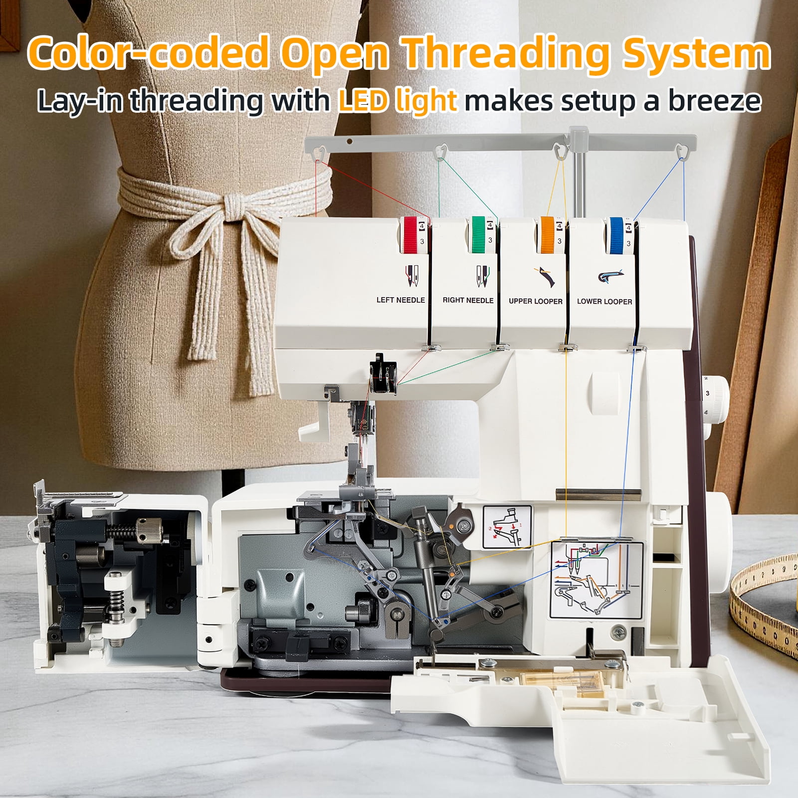 Sewlavie 2/3/4 Thread High-Speed Serger with Differential Feed, 1300 Spm