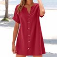 thumbnail image 2 of Dresses for Women 2025 Short Sleeve Button Down Shirt Summer Casual V Neck Loose Fit T-Shirt Dresses with Pockets, 2 of 5