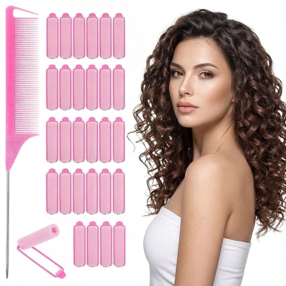 ROSEXIXI 29 Pack Sponge Hair Curler Set, No Heat Soft Foam Rollers with Hair Comb & Styling Clip, Complete Hairdressing Tools for All Hair Types