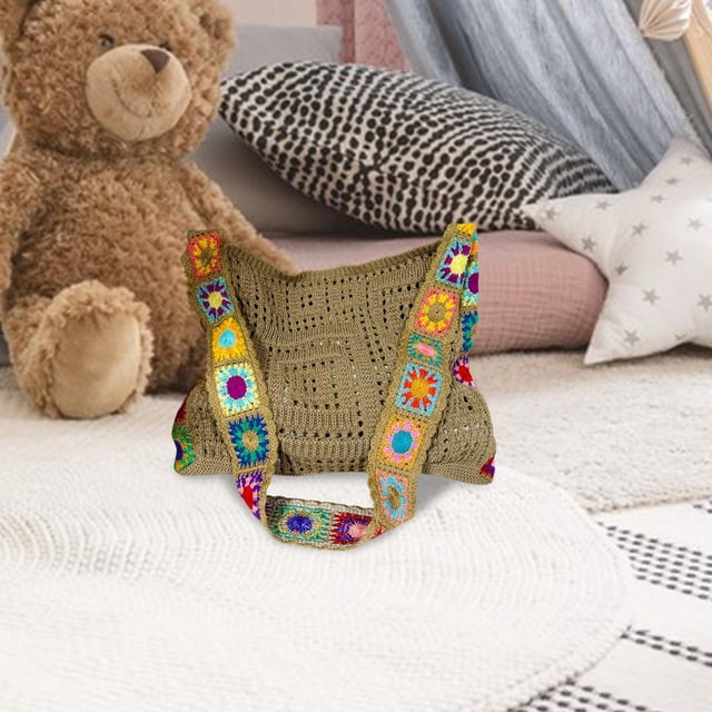 Bolso de mano de crochet, bolso de hombro informal para mujer, para el trabajo, la calle, el verano y el aire libre. Caqui