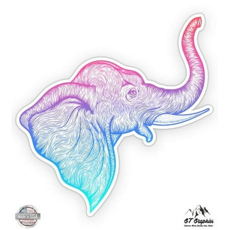 Purple Pink Teal Elephant Head - 3" Vinyl Sticker - For Car Laptop I-Pad Phone Helmet Hard Hat - Waterproof Decal