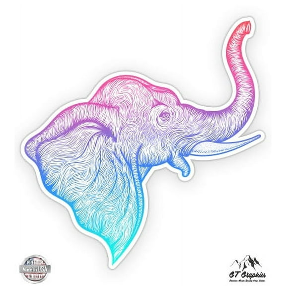 Purple Pink Teal Elephant Head - 3" Vinyl Sticker - For Car Laptop I-Pad Phone Helmet Hard Hat - Waterproof Decal