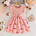 thumbnail image 2 of Larisalt Kids Girls Elegant Dress for Summer Ribbed Ruffle Butterfly Print Dresses Toddler Baby Girl Party Dress, 2 of 6