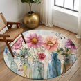thumbnail image 2 of Round Rugs 5Ft, Colorful Flowers Round Area Rug Washable Indoor Throw Carpet, Country Retro Watercolor Spring Floral Soft Non Slip Circle Rug for Cabinet Bathroom Home Decor Aesthetic, 2 of 8
