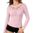 thumbnail image 6 of Qiggri Women's Lace Neck Long Sleeve Top,Ribbed Knit Blouse,Casual Slim Fit Floral Lace Sheer Shirt for Fall Winter, 6 of 6