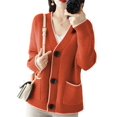 thumbnail image 3 of Women'S Color Block Long Sleeves Sweater Fall Button Down Casual Coatigan Soft Knit Coat with Pocket Orange-Red S, 3 of 8