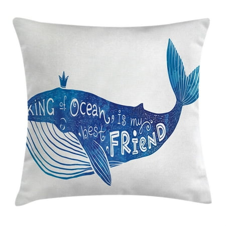 Whale Throw Pillow Cushion Cover, Kind of Ocean is My Best Friend Quote with Whale Fish Paintbrush Artsy Picture, Decorative Square Accent Pillow Case, 16 X 16 Inches, Violet Blue White, by