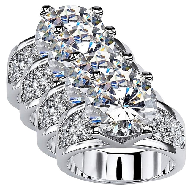 Circonia Anillos de Promesa RadiantGlo 4Pzas Talla 7 17.3mmØ Circunferencia 54mm Circonia/Metal Plata. High Monaco MXRGL-009