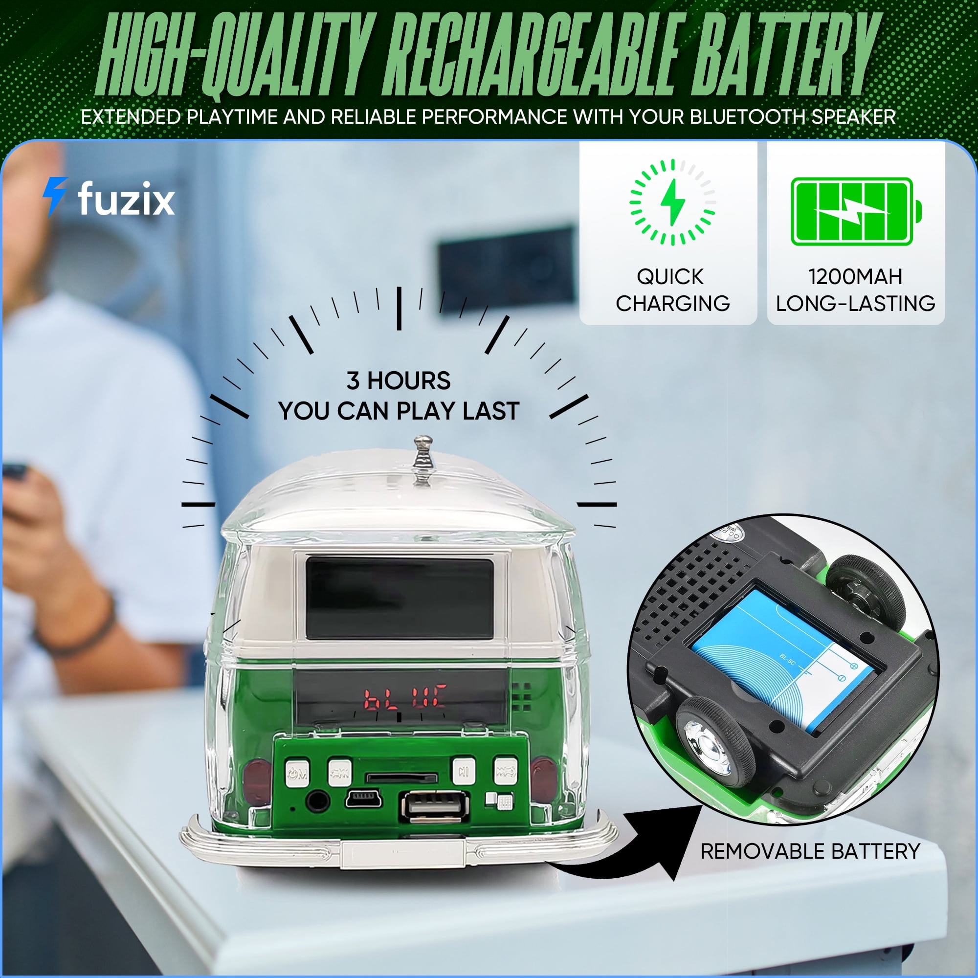 Fuzix WS-267 Car Bluetooth Portable Speaker with LED AUX USB FM Rechargeable