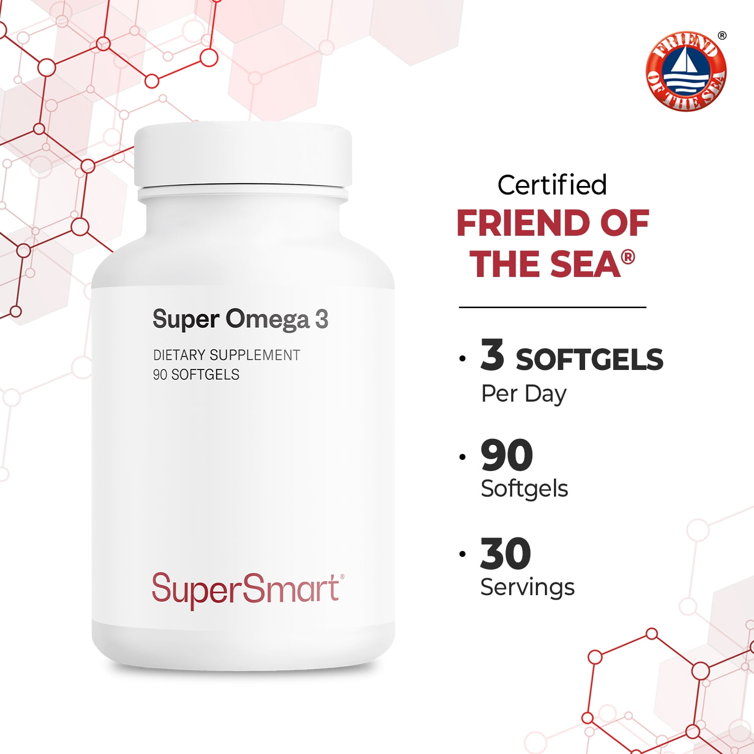 SuperSmart - Super Omega 3 1500mg per Day - EPA & DHA Fatty Acids - Omega 3 Supplement - Fish Oil from Sustainable Fisheries | Non-GMO & Gluten Free - 90 Softgels