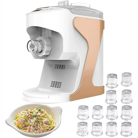 

Electric pasta machine - Automatic pasta and noodle making machine with 12 molds for spaghetti fettuccine macaroni and dishwasher safe parts 110V Us (Champagne)