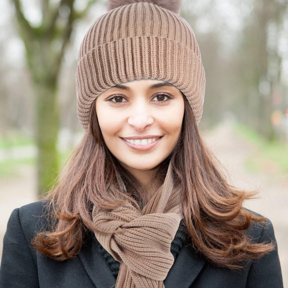 ELAYARD Women's Winter Hat, Khaki Scarf and Gloves Set - Warm Accessories for Shopping, Riding, and Outdoor Activities
