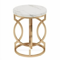 20” Round End Table with Faux Marble Top, Modern Accent Side Table with Gold O-Shaped Base, Nightstand for Living Room & Bedroom, White and Gold Finish