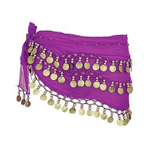 Belly Dance Skirt,Belly Dancer Outfit,Pirate Skirt,Chiffon Belly Dance Hip Wrap Scarf,Sweet Belly Dance Skirt Wrap Performance Bling Sequins Coins,Belly Dance Costume for Women,Purple