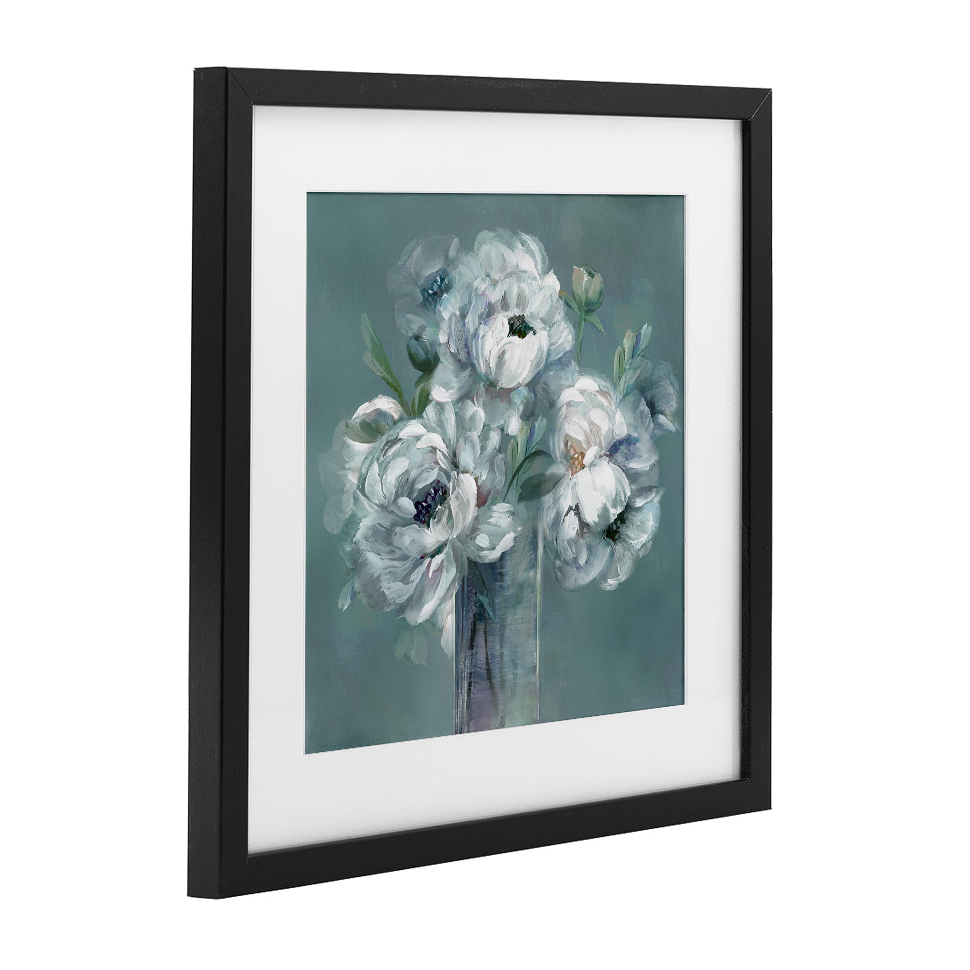 Stupell Industries White Peony Impression in Vase Black Framed Print Under Glass, design by Nan
