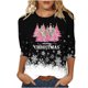 thumbnail image 1 of Camisetas de Navidad para Mujeres, 3/4 Manga Cuello Redondo Blusa con Estampado de Vacaciones, Top de Moda Casual, 1 of 5