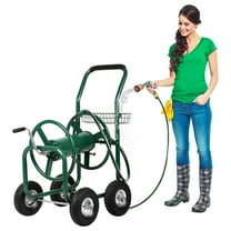 Garden Hose Reel Cart with Wheels Heavy Duty Hose Reels Cart Water Hose Cart Holds 300-Feet of 5/8"" Hose for Yard Water Planting Outdoor Garden Lawn Water Truck w/Storage Basket, Green